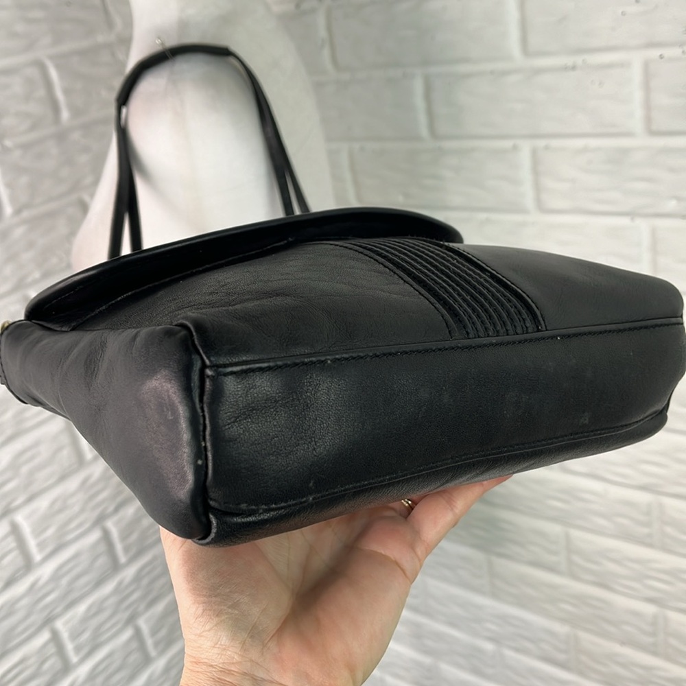 TANO BLACK LEATHER HANDBAG SHOULDER BAG MADE IN HONG KONG - Picture 6 of 15